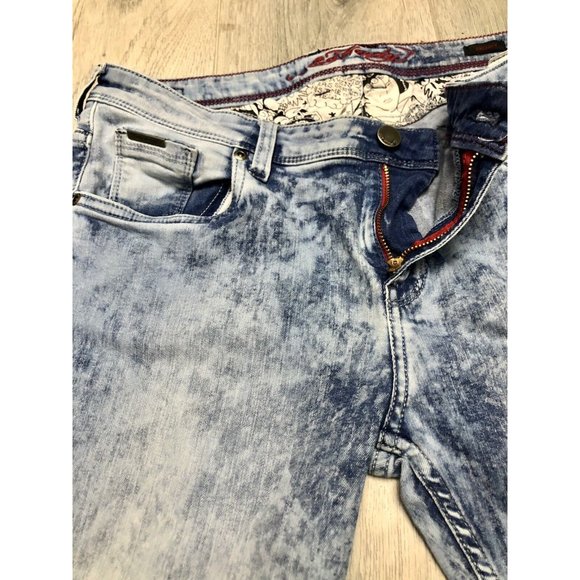 Ed Hardy Skinny Ripped Light Blue Wash Denim Jeans Mens 34W 27L - Picture 5 of 9